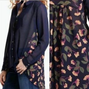 ANTHROPOLOGIE MAEVE PINTUCK SHEER FLORAL BLOUSE